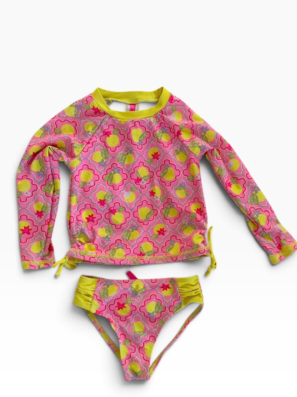 Betsey Johnson Pink & Lime Long-Sleeve Two-Piece Rashguard Swim Set